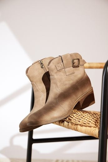 Boots: Vegan Faux Suede Ankle Cowboy Western RELAX - TAUPE - Blowfish Malibu