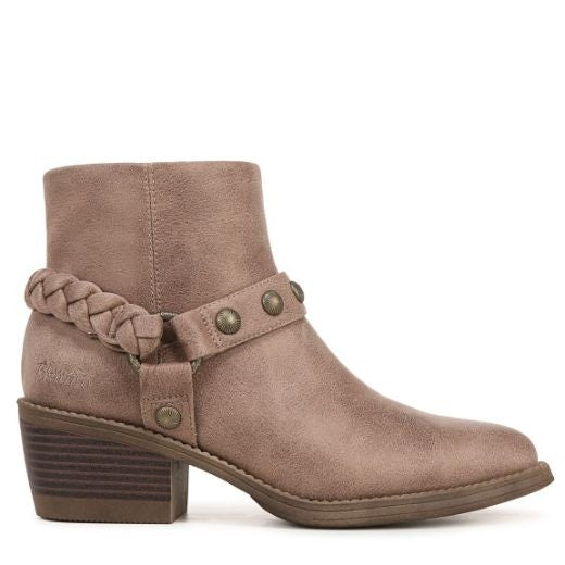 Boots: Vegan Faux Suede Ankle Low Heal Cowboy ROAD TRIP - LIGHT BROWN - Blowfish Malibu