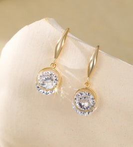 Earrings: Drop Hook Crystal Simple - Gold