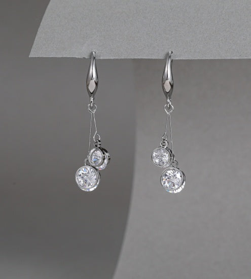 Earrings: Drop Crystal Diamonds - Silver - Gracee