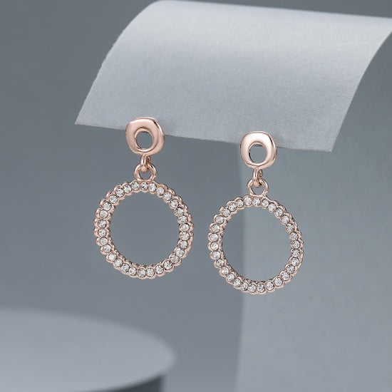 Earrings: Drop Stud Simple Crystal Circle - Rose Gold-  Gracee Jewellery