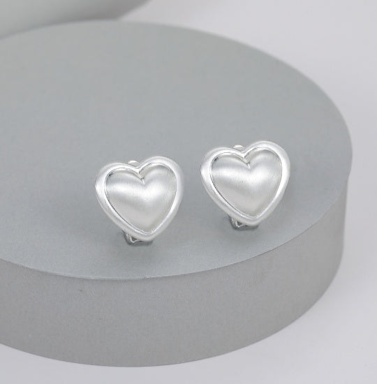 Earrings: Clip on Brushed Heart - Silver - Gracee Jewellery