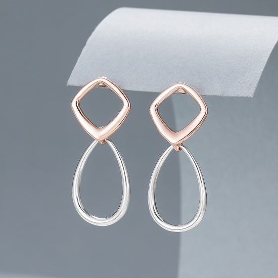 Earrings: Drop Stud Simple Abstract - Silver & Rose Gold-  Gracee Jewellery