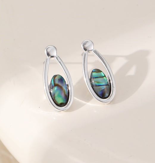 Earrings: Stud Long Oval - Silver Blue - Gracee Jewellery