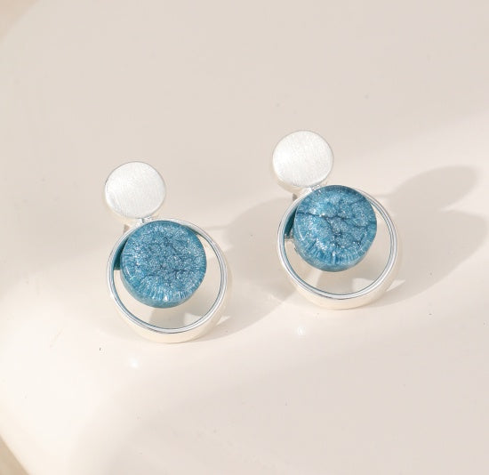 Earrings: Stud Open Circles - Silver and Blue - Gracee Jewellery