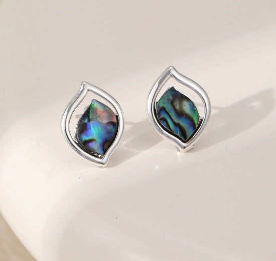 Earrings: Stud Leaf Shaped - Blue - Antique Rose