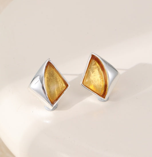 Earrings: Stud Abstract Diamond shape - Silver and Yellow - Gracee Jewellery