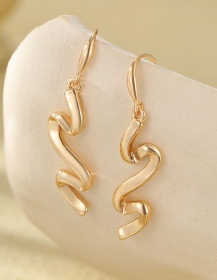 Earrings: Drop Hook Squiggles - Gold