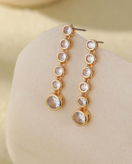 Earrings: Drop Stud Dangling Crystals - Gold - Gracee Jewellery