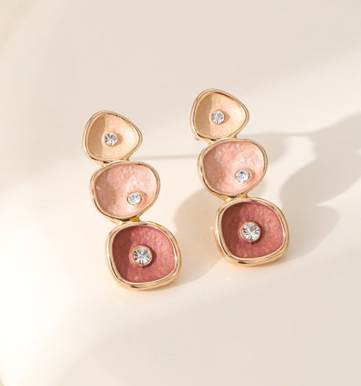 Earrings: Stud Organic circles with Diamante - Gold and Pink Shades - Gracee