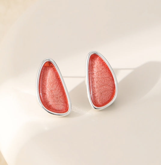Earrings: Stud Pink Oval - Silver and Pink - Gracee Jewellery