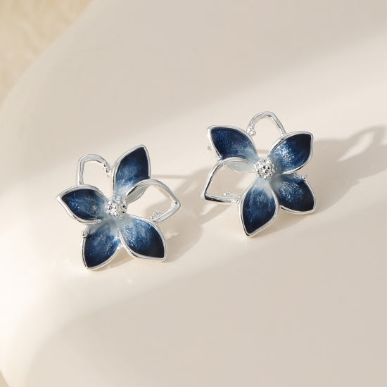Earrings: Stud Blue Flower - Silver and Blue - Gracee Jewellery
