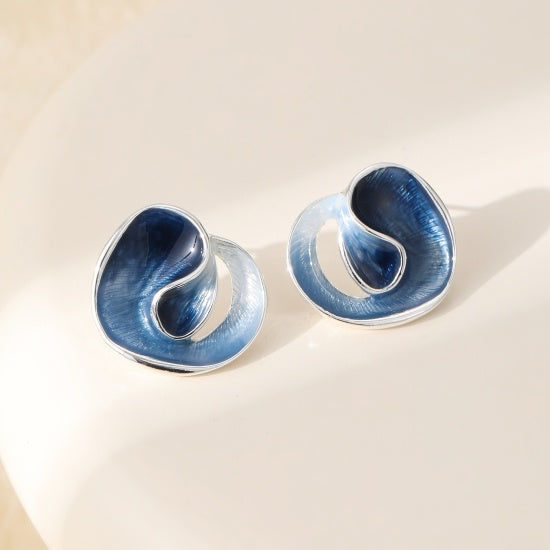 Earrings: Stud Blue Wave - Silver and Blue - Gracee Jewellery