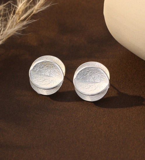 Earrings:  Stud Double Folded Circle Matt - Silver - Gracee