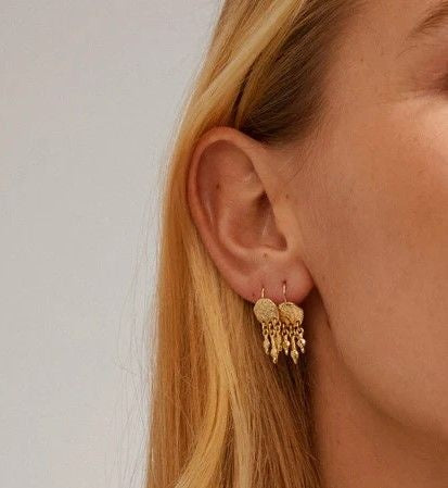 Earrings: Drop Hook Flower Oriental STEFANIA - Gold Plated - Pilgrim