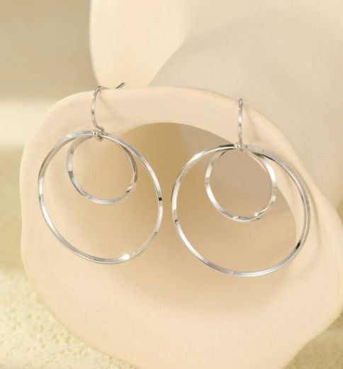 Earrings: Drop Hook Open Circles - Silver - Gracee Jewellery