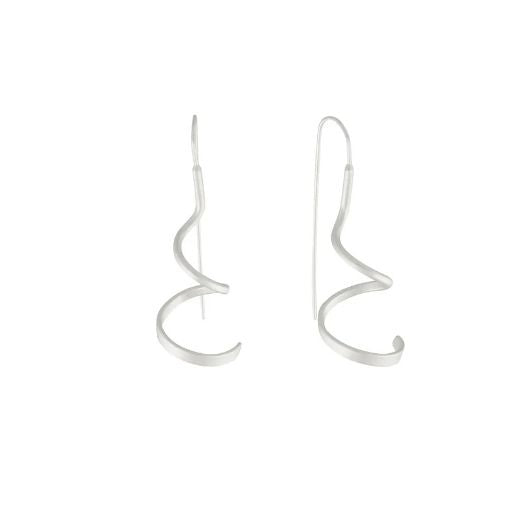 Earrings: Drop Hook Spinning Spirals Matte TARA - Silver Plated - Dansk