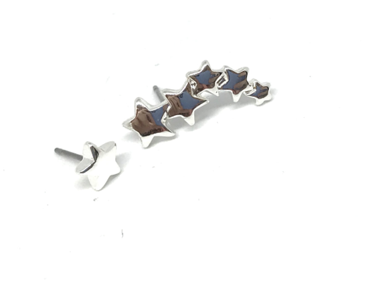 Earrings: Ear Crawler Stars Ava Shiny - Silver Plated - Pilgrim