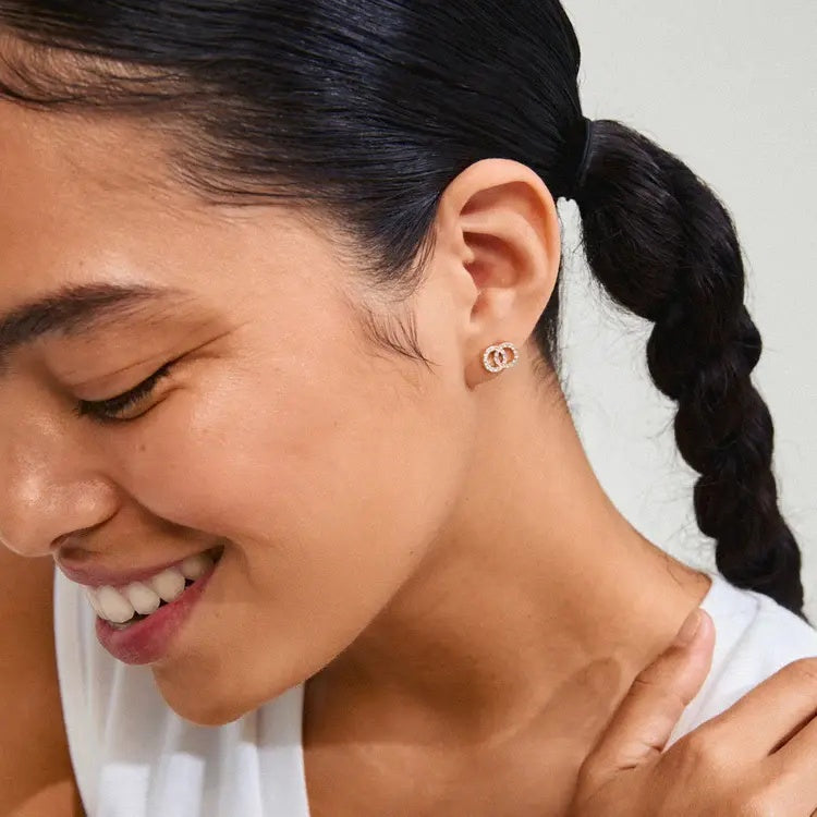 Earrings: Stud Double Circles Crystal JOLINA - Gold Plated  PILGRIM