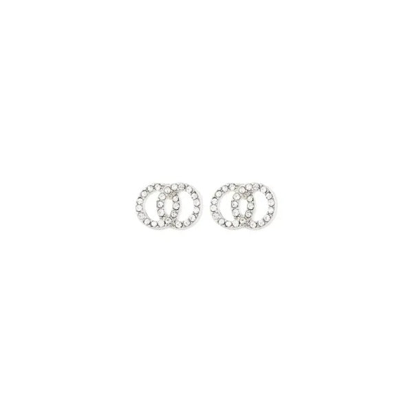 Earrings: Stud Double Circles Crystal JOLINA - Silver Plated  PILGRIM