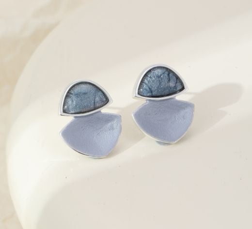 Earrings: Stud Petals - Silver Blue Shades - Gracee Jewellery