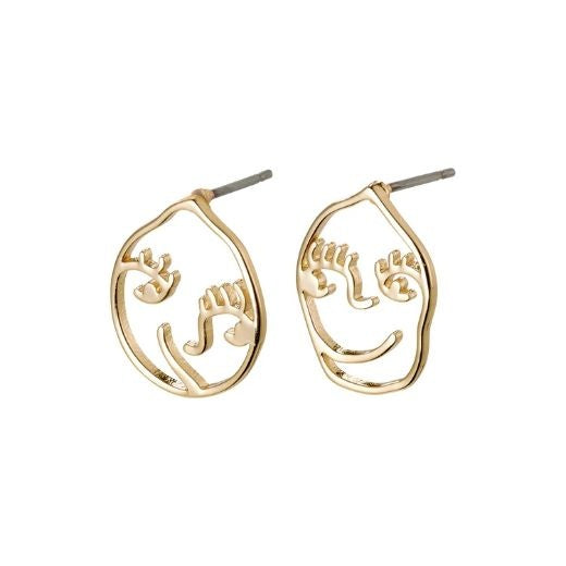 Earrings: Stud Smiling Face Irregular Oval Debra - Gold Plated - Pilgrim