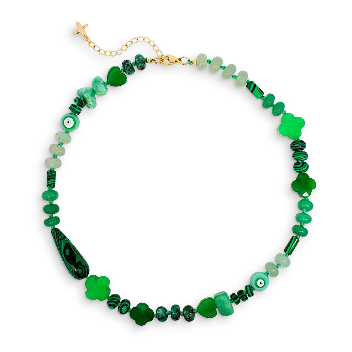 Necklace:  Short Aventurine Stone Beaded Charm - Green - XuXa