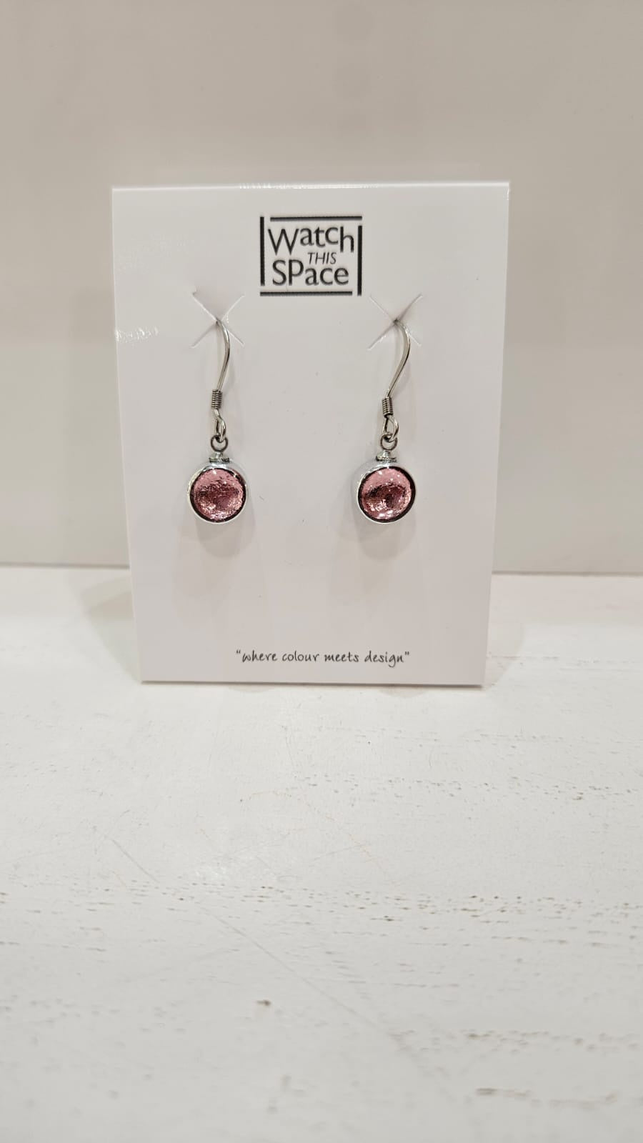 Earrings: Drop Hook Resin Shiny Circles  - Rose - Watch This Space