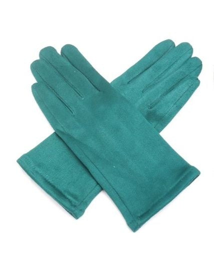 Gloves: Faux Suede Plain - GREEN