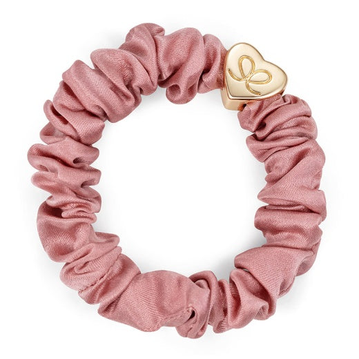 Hairband Bracelet: Silk Scrunchie Gold Heart - Champagne Pink - By Eloise