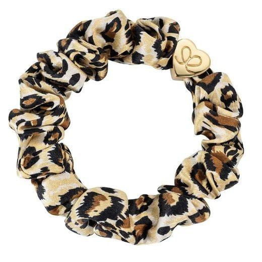 Hairband Bracelet: Silk Scrunchie Gold Heart - Leopard  - By Eloise