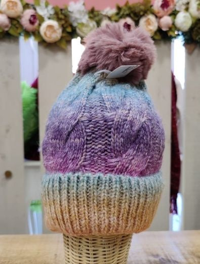 Hat: Knitted Pom Pom Ombre - Rainbow