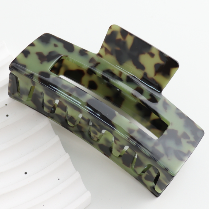 Hair Clip: Rectangle Tortoiseshell Claw Design - Green - Pure Fashions