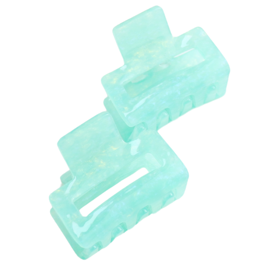 Hair Claw: Pack 2 Small Rectangle  - Aqua Blue - Red Cuckoo