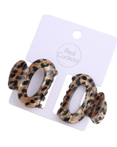 Hair Claw: Mini Oval 2 Pack - Leopard Brown - Pure Fashions