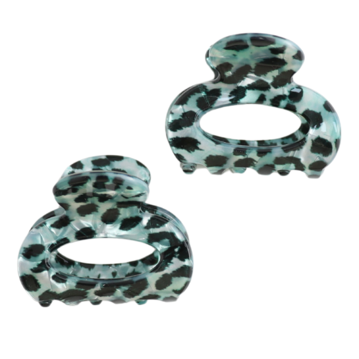Hair Claw: Mini Oval 2 Pack - Leopard Mint - Pure Fashions