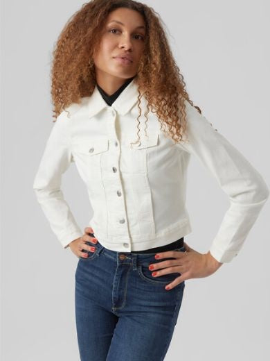 Jacket: Cotton Denim Collar Buttons Long Sleeve LUNA - White - Vero Moda