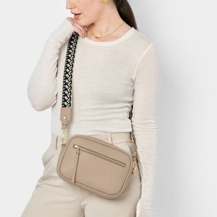 Cross Body Bag:  Soft Vegan Leather HALLIE - Light Taupe - Katie Loxton