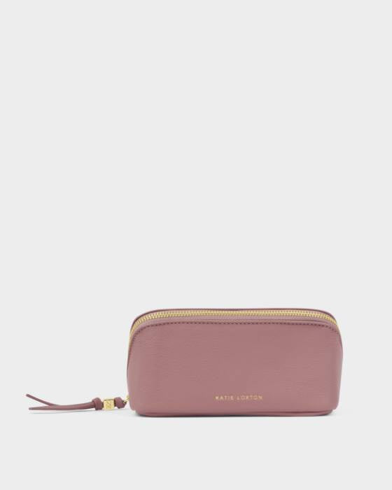 Cosmetic Bag: Soft Vegan Leather Wash Full Open w Fold Out Mirror - Deep Rose- Katie Loxton