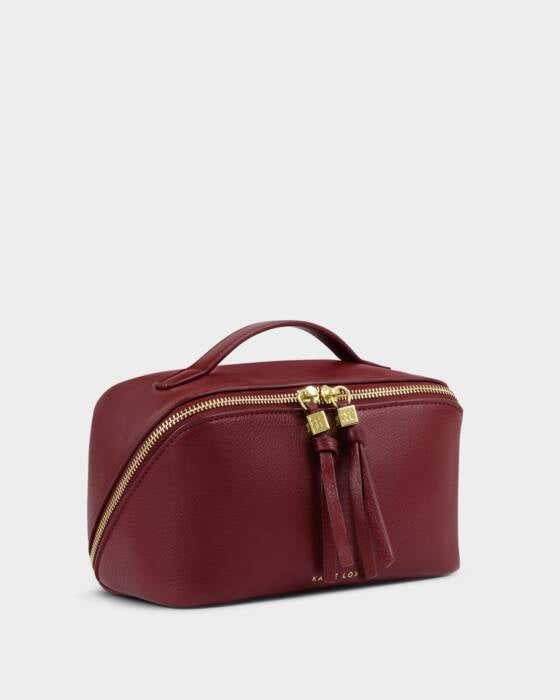 Cosmetic Bag: Soft Vegan Leather Wash Full Open Large - Cherry - Katie Loxton