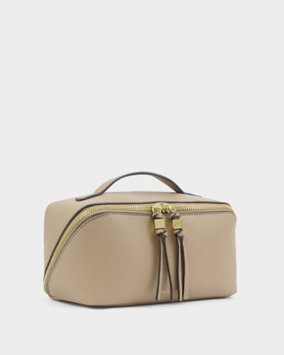 Cosmetic Bag: Soft Vegan Leather Wash Full Open Large - Light Taupe - Katie Loxton