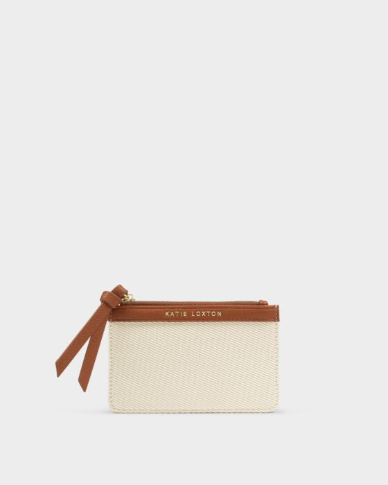Coin Purse: Canvas Soft Vegan Leather Trim Card Holder HALLIE - Cognac - Katie Loxton