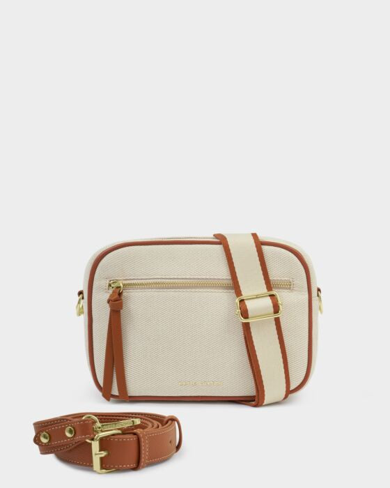 Cross Body Bag: Canvas Soft Vegan Leather Trim HALLIE - Congnac - Katie Loxton