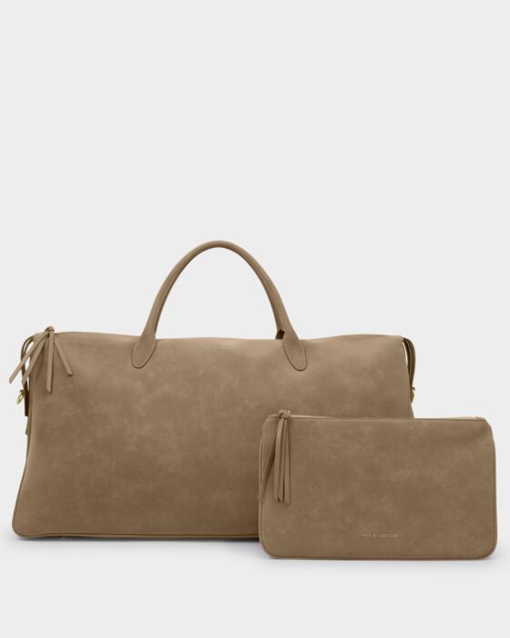 Weekend Bag: Soft Vegan Suedette with Pouch ASCOT - Taupe - Katie Loxton
