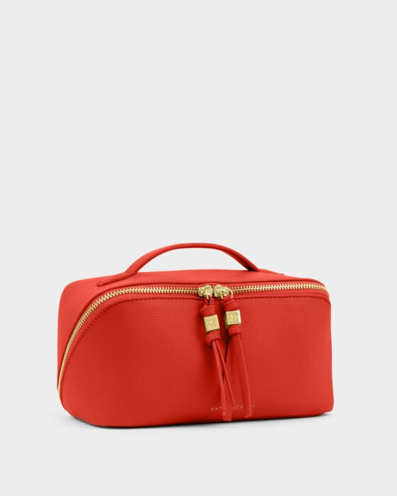 Cosmetic Bag: Soft Vegan Leather Medium Full Open - Orange  - Katie Loxton