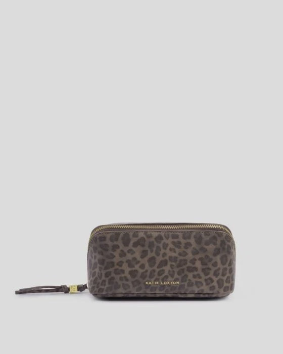 Cosmetic Bag: Soft Vegan Leather Small Full Fold Out Mirror - Leopard - Katie Loxton
