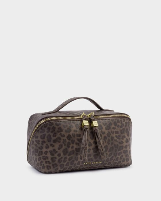 Cosmetic Bag: Soft Vegan Leather Medium Full Open - Leopard - Katie Loxton