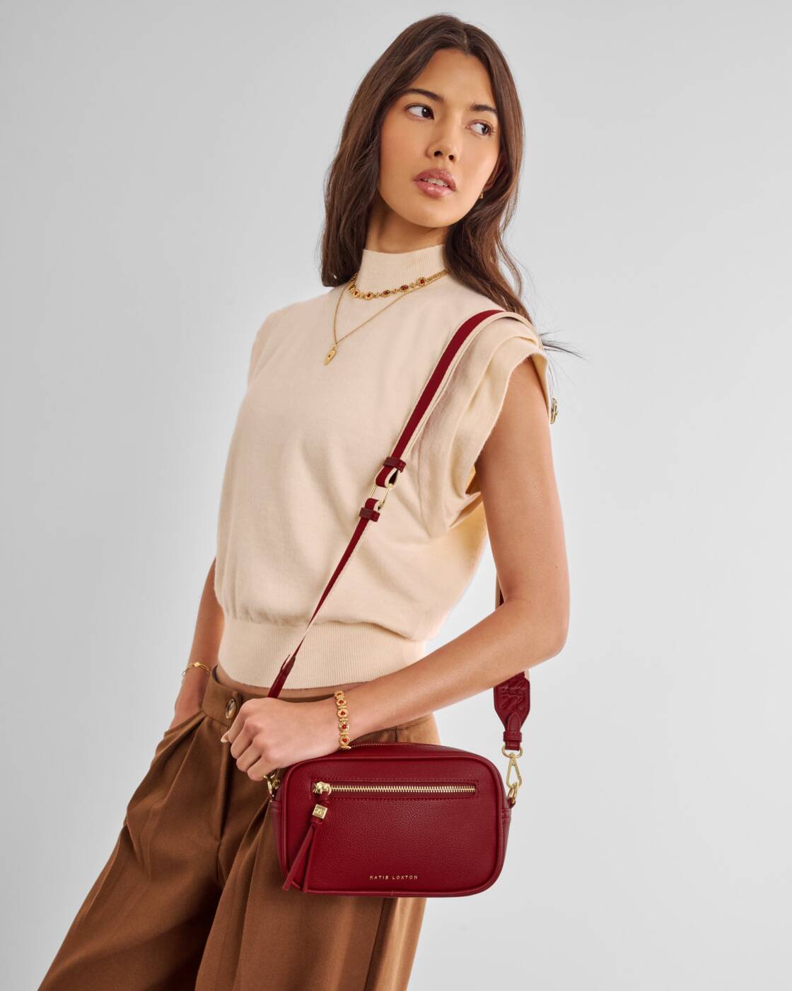 Crossbody Bag: Smooth  Vegan Leather LOTTIE - Crimson - Katie Loxton