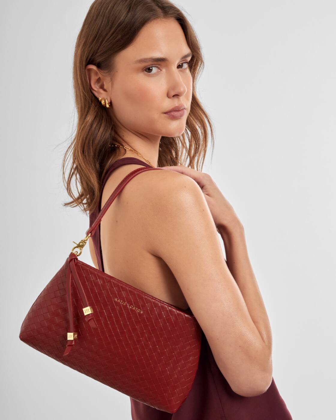 Small Bag: Soft Vegan Leather Woven Texture NOVA - Crimson Red -  Katie Loxton