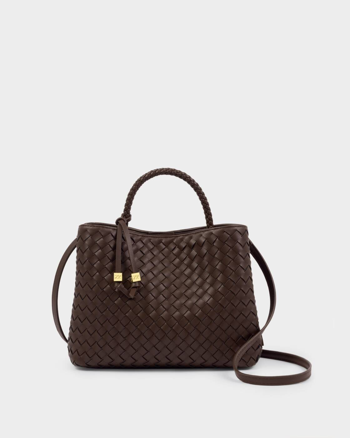Shoulder Bag: Soft Vegan Leather Woven Texture With Handle  NOVA - Chocolate Brown  - Katie Loxton